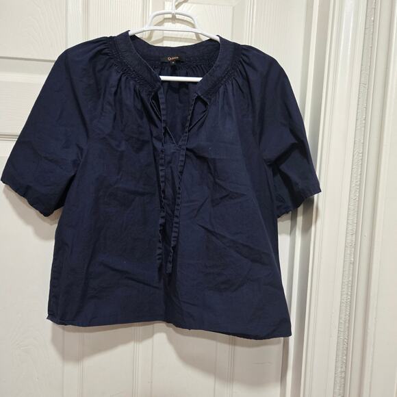 Quince Organic Cotton Navy Split Neck Flutter Sleeve Top S - Picture 5 of 6